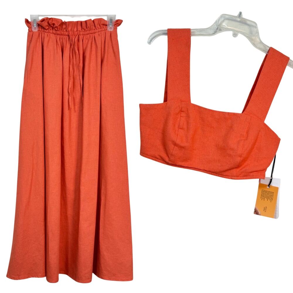 Future Collective Jenny K Lopez Linen Blend Skirt Halter Set XS Orange